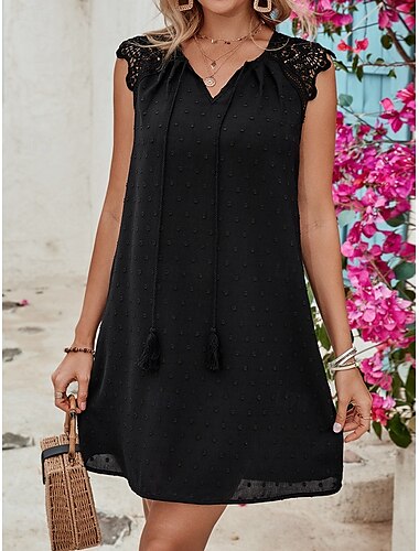  Femme Mini robe robe noire Robe casual Robe Débardeur mode basique Décontractées Vacances du quotidien Standard Plein Sans Manches Col V Noir Eté Printemps