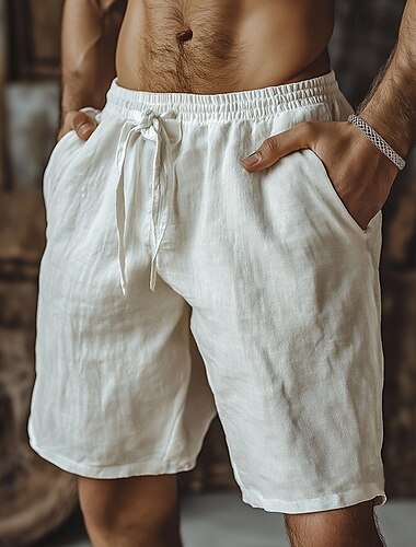  Hombre Pantalón corto Pantalones cortos de verano Pantalones cortos de playa Pantalones cortos holgados Correa Cintura elástica Pierna recta Plano Comodidad Transpirable Corto Exterior Casual Diario