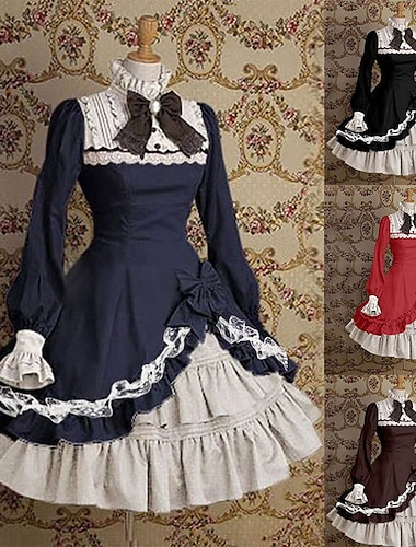  Retro Vintage Gothic Lolita Rococo Dress Trumpet Sleeve Movie / TV Theme Costumes Lace Bow Women's Girls' Party Masquerade Party & Evening Adults' Dress