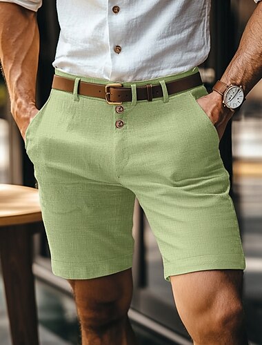  Herren Shorts Kurze Hosen Leinenshorts Kurze Hosen Knopf Tasche Gerade geschnitten Glatt Komfort Atmungsaktiv Kurz Geschäft Geschäftlich Schwarz Weiß
