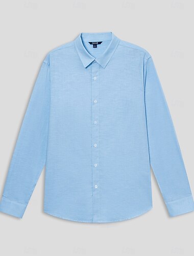  Herren Hemd Weiß Leicht Blau Langarm Einfarbig Hemdkragen Schule Formell Knöpfe Bekleidung Elegant Urlaub Vintage Tropisch