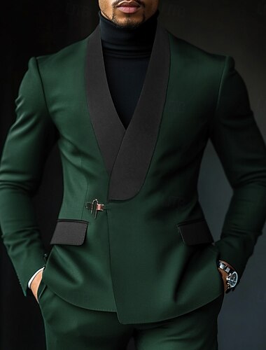  Trajes de fiesta de negocios para hombres Trajes de regreso a casa Azul real Verde oscuro Moda Ropa de trabajo Sólido Ajuste estándar 2 piezas de un solo botón