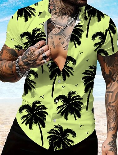  Per uomo Palma da cocco Maglietta informale Camicia hawaiana Camicia Aloha Manica corta Hawaiano Ricorrere Da mare Informale Bianco Blu Viola Verde