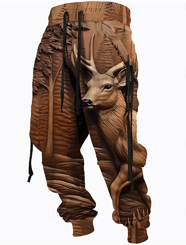  Voor heren 3D Print Jagen Hert Joggingbroeken Broek Medium Taille Trekkoord elastische taille Actief Vintage Casual Buiten Streetwear Met zakken Lente Herfst 3D-afdrukken Bruin Grijs