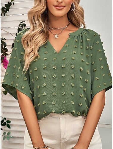  Femme T shirt Plein Mode Moderne Décontractées Manche Courte Col cranté Hauts réguliers du quotidien Fin de semaine Vert Beige Eté Printemps