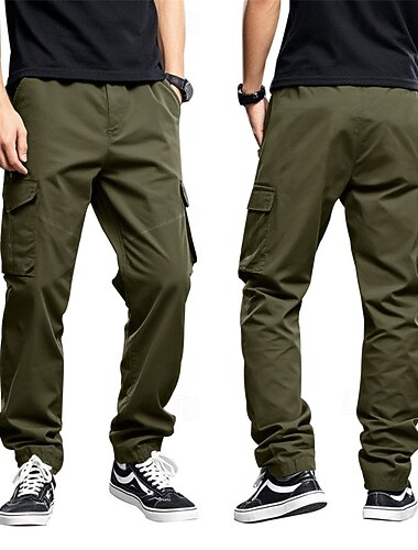  Men's Cargo Pants Trousers Elastic Waist Multi Pocket Plain Wearable Outdoor Daily Camping & Hiking Fashion Classic Black Army Green