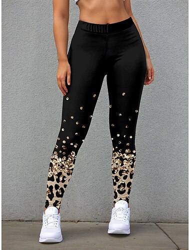  Damarnas leggings byxor mode streetwear hel längd hög midja leopardtryck värmande andningsbar mjuk mikroelastisk utomhus daglig svart höst vinter regular fit