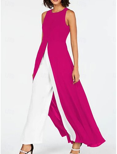  Dames Casual jurk Maxi-jurk Lapwerk Elegant Strakke ronde hals Zwart Rode roos Kleur