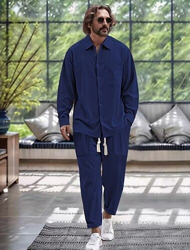  Herren 2 Stück Hemden-Set Passende Sets Lässiges Hemd Knopfhemd Schwarz Weiß Dunkelmarine Blau Kaki Langarm Glatt Kragen Urlaub Täglich Bekleidung Modisch Brautkleider schlicht
