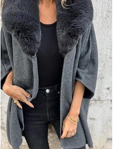  Per donna Mantello / mantelle Esterno Strada Giornaliero Autunno Inverno Standard Cappotto Standard Tenere al caldo Traspirante Contemporaneo Moda Giacca Manica a 3/4 Tinta unica Collo di pelliccia