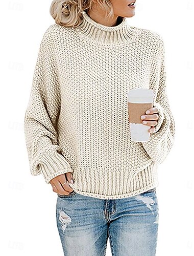  Damen Pullover Brautkleider schlicht Weich Einfarbig Gerippt Rundhalsausschnitt Strick Langarm Normale Oberteile Stricken Outdoor Täglich Wochenende Orange Khaki Herbst Winter