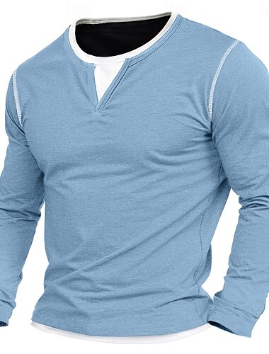  Hombre Camisa Camiseta con cuello en V Camisa de manga larga Manga Larga Escote en Pico Primavera & Otoño Color sólido Retazos Diario Casual Estilo callejero falso de dos piezas Exterior Calle Casual