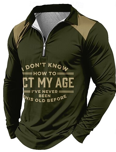  Herren Buchstabe Poloshirts mit Reißverschluss Golfshirt Langarm Polo-Shirts Hemden mit Kragen Lässig Outdoor Straße Alltagskleidung 3D-Druck Viertelreißverschluss-Poloshirt Frühling Herbst Winter