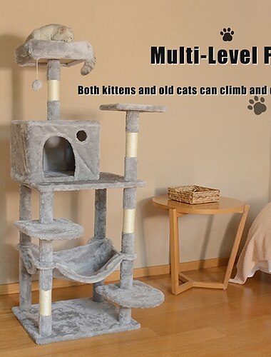  Arbre à chat de 55 pouces/maison d'arbre à chat et tours pour grand chat/arbre à chat grimpant avec condo pour chat/grand arbre à chat à plusieurs niveaux