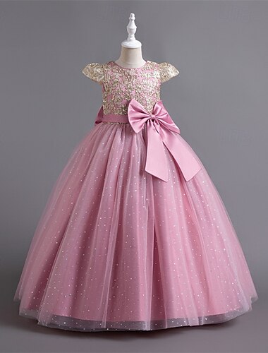  kinderkleidung Mädchen Blumenmädchen Kleid Party Kleid Farbblock Ärmellos Leistung Hochzeit Party Krawattenknoten Schön Süß Polyester Maxi abendkleider Schaukelkleid A Linie Kleid Sommer 4 Jahre +