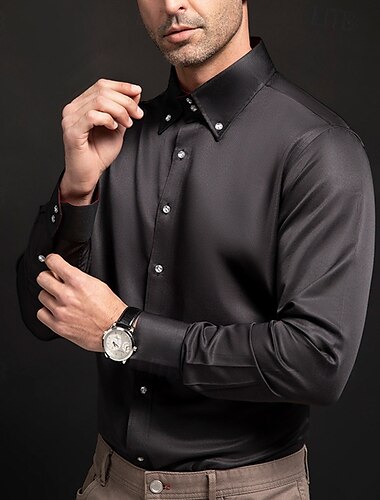 Homens Camisa Social Saia camisa de botão Tecido Casamento Festa Preto Branco Vinho Azul Marinha Manga Longa Colarinho Com Botões Primavera & Outono Roupa