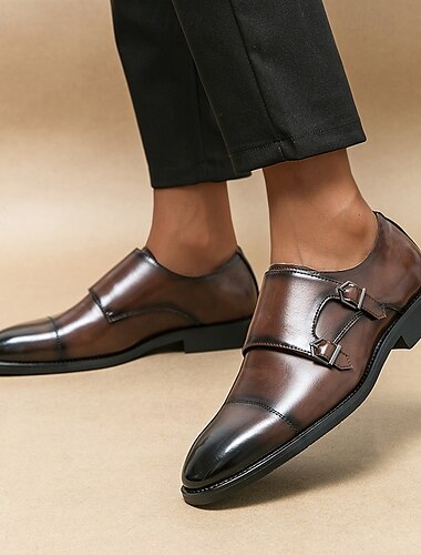  Herren-Monkstrap-Schuhe aus Kunstleder mit doppeltem Riemen – klassischer formeller Stil, bequeme Passform, perfekt für Business, Hochzeiten und besondere Anlässe