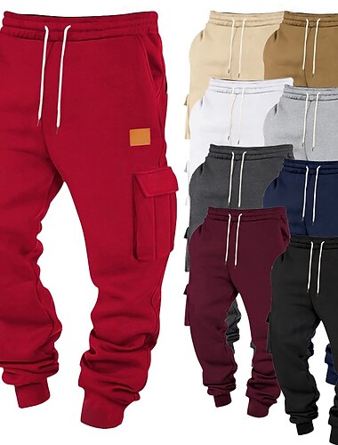  Homme Pantalon athlétique Pantalon Jogger Pantalon Pantalon de survêtement cargo Poche Cordon Taille elastique Plein Confort Sport extérieur du quotidien Mode Décontractées Noir Blanche