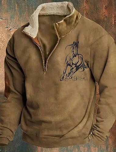  Per uomo Felpa Felpa con cerniera a un quarto Nero Blu marino Marrone Grigio mezza cerniera Color Block Cavallo Collage Sportivo Giornaliero Per eventi Vintage Essenziale Informale Autunno inverno