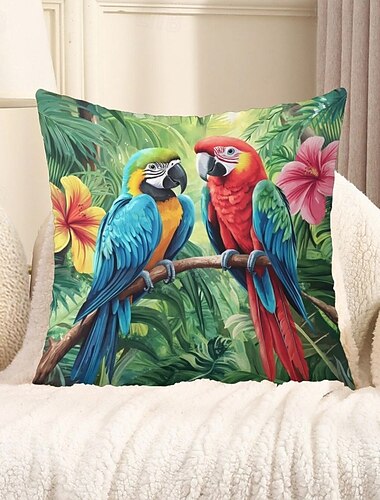  Dekorativer Kissenbezug mit tropischen Vögeln, 1 Stück, weicher, quadratischer Kissenbezug für Schlafzimmer, Wohnzimmer, Sofa, Couch, Stuhl