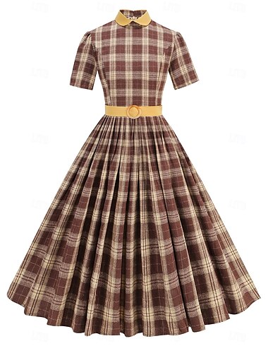  Rétro Vintage Années 1950 Robe de cocktail Robe Robe Évasée Grille / Carreaux Femmes Mascarade Événement / Fête Enterrement de Vie de Jeune Fille Festival Adulte Robe Robes de soirée