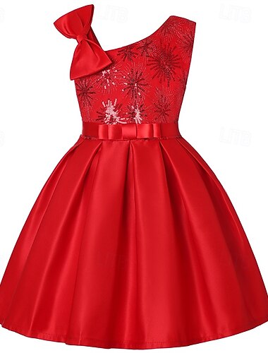  Kids Girls' Party Dress Solid Color Sleeveless Performance Birthday Sequins Tie Knot Beautiful Sweet Polyester Knee-length Party Dress Swing Dress A Line Dress Summer 4 years+ Silver Red Royal Blue