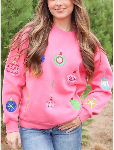  Damen Pullover Brautkleider schlicht Weich Graphic Gerippt Rundhalsausschnitt Bestickt Strick Langarm Normale Oberteile Stricken Outdoor Täglich Wochenende Rosa Rote Herbst Winter