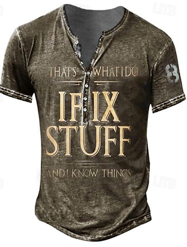  Herren Graphic Buchstabe I Fix Stuff Henley Shirt Lustiges T-Shirt Kurzarm Sport Leicht Komfortabel Strasse Täglich Sport Sommer Armee-Grün Schwarz Rote Marineblau Khaki Henley Henley T-Shirt