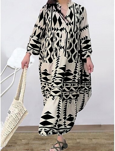  Damen Maxidress Casual kleid Boho Chic Kleider Böhmen Kuschelig Stilvoll Urlaub Täglich Strand Lockere Passform Graphic Kurzarm V Ausschnitt Schwarz Rote Blau Sommer Frühling Herbst