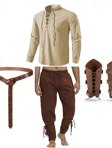  Vintage Medieval Renacimiento Pantalones Accesorios Cinturón Feria del Renacimiento Pirata Ranger Color sólido Hombre Vikingo Fantasía Mascarada Rendimiento Mascarada LARP Adulto Camisas Pantalones