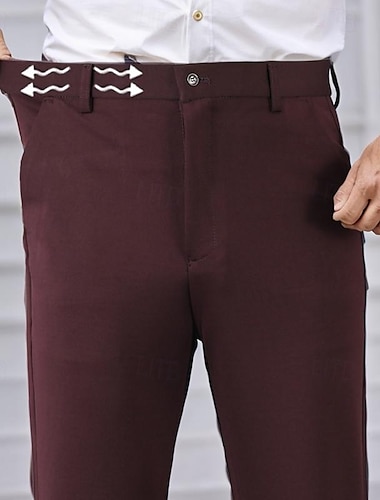  Férfi Kosztüm Nadrág Öltöny nadrág Zseb Rugalmas derék Egyenes lábbal Sima Viselhető Ráncálló Teljes hossz Előírásos Esküvő Üzleti Elegáns Divat Fekete Rubin