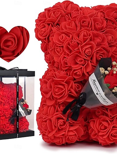  kunstmatige rozenbeer bloemstuk moederdag cadeau - schuimrozen met houder voor moederdag, jubileum, bruiloft, verjaardag