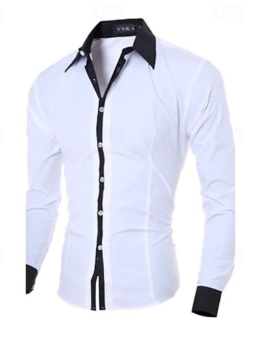  Per uomo Camicia Camicie Camicia con bottoni Color Block Matrimonio Feste Nero Bianco Rosa Azzurro cielo Manica lunga Bavero Primavera & Autunno Abbigliamento