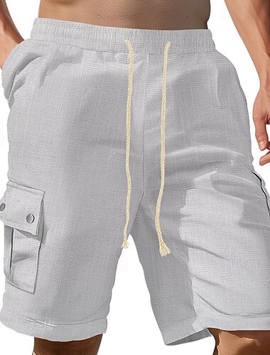  Voor heren Cargoshorts Linnen korte broek Zomer korte broeken Strandshorts Trekkoord Elastische taille Meerdere zakken Effen Comfort Ademend Knielengte Buiten Werk Dagelijks Klassieke Stijl Casual