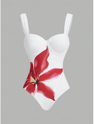  Damen Badeanzug Ein Stück Monokini Bademode Rückenfrei Bauchkontrolle Hohe Taillenlinie Schlank Urlaub Strandbekleidung Blumen V Ausschnitt Ärmellos Badeanzüge