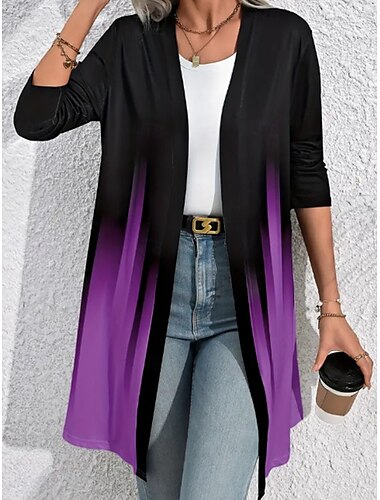  Damen Shacket Atmungsaktiv Komfortabel Patchwork Modisch Farbverläufe Outdoor Strasse Lang Rundhalsausschnitt Regular Fit Langarm Oberbekleidung Schwarz Purpur Grün Frühling Herbst