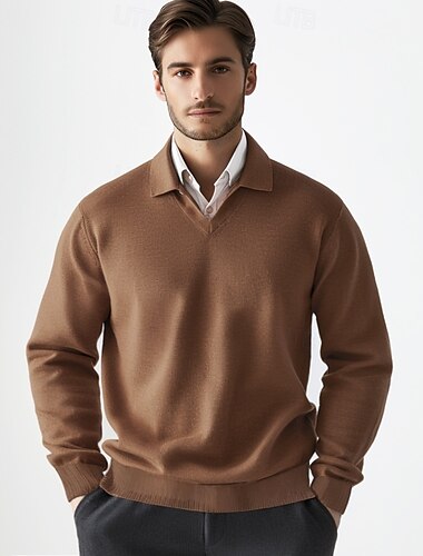  Herr Pullover tröja Sticka V-ringad Ensfärgat Nedvikt Stickat Elegant Utomhus Hem Kläder Vår Höst Svart Marinblå S M L