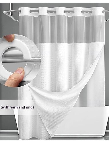  Waffelstruktur-Duschvorhang-Set mit Snap-in-Liner und transparenter Fenster wasserabweisendem Polyester-Mischgewebe Ösen-Oberseite 120 GSM Hotelqualität Spa-Stil Badezimmertrennwand keine Haken