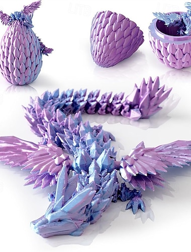  Oeuf de dragon imprimé en 3D, dragon volant arc-en-ciel dans des œufs colorés, jouet anti-stress pour cadeau d'anniversaire, figurine de bureau flexible, décoration