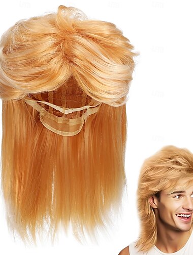  Vokuhila-Perücken für Männer 70er-80er-Kostüme lange Perücke für Männer ausgefallenes Party-Accessoire Cosplay-Perücke synthetische Perücke Halloween-Kostüm-Perücke Punkrocker-Perücke