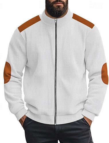  Herren Leichte Jacke Sommerjacke Cordjacke übergangsjacke Urlaub Täglich Verschleißfest Tasche Frühling & Herbst Farbblock Mode Klassisch Stehkragen Regulär Schwarz Weiß Marineblau Aprikose Kaffee