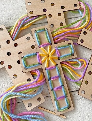  croci pasquali - kit completo di filati per regali pasquali, kit di croci pasquali per decorazioni pasquali, per cestini pasquali, scuola domenicale, famiglia, piccoli gruppi di lavoretti