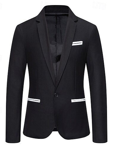  Herren Blazer Sakko Geschäft Cocktailparty Hochzeitsfeier Modisch Brautkleider schlicht Frühling & Herbst Baumwollmischung Farbblock Patchwork Knopf Komfortabel Einreihiger Verschluss Blazer Schwarz