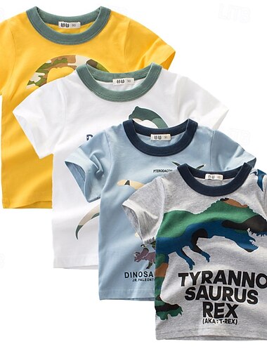  Multipack 4st Pojkar Rund hals Kort ärm Vit+Grå+Blå+Gul T-shirt T-tröja Mönster Grafisk Semester Dagliga kläder 100 % bomull Vår & sommar