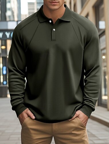  Miesten Pullover-huppari Golf poolopaidat Muodollinen Työ Classic Pitkähihainen Muoti Mukava Yhtenäinen väri Tavallinen Napit Syksy Talvi Musta Valkoinen Apila Khaki Harmaa Pullover-huppari