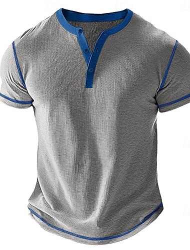  Herren Waffel-Henley-Hemd T-Shirt Kurzarm Einfarbig Knöpfe Henley Outdoor Lässig Täglich Sommer Schwarz Weiß Gelb Henley T-Shirt