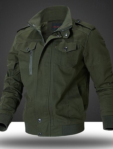  Men's Hiking Jacket Cargo Jacket Outdoor Windproof Windbreaker Jacket Traveling Black Army Green Khaki