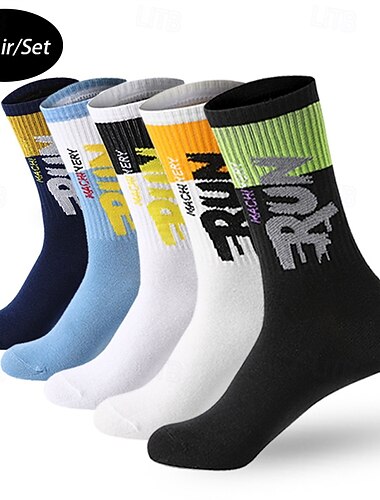  Homme 5 paires Paquets multiples Chaussettes Chaussettes de Course Chaussettes décontractées Noir Blanche Couleur Bloc de couleur Lettre Vacances Sport & Loisir du quotidien Basique Moyen Printemps