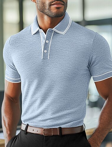  Homme Polo Chemise de golf Travail Affaires Col Polo Côtelé Classique Manche Courte Basique Moderne Couleur Unie Patchwork Avec Poches Printemps & Été Coupe régulière Bleu Ciel Noir Rouge Bordeaux