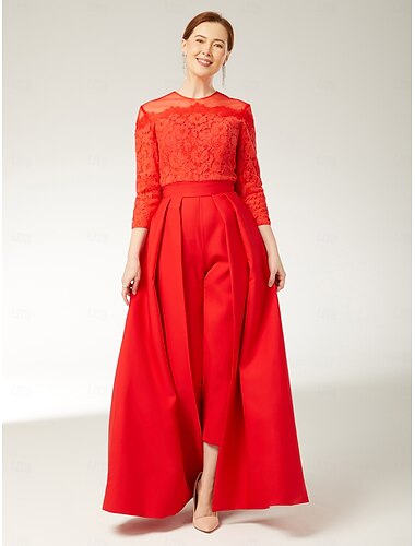  Jumpsuits Mutter der Braut Eleganter Minimalistischer Juwelenkragen Bodenlang Stretch-Stoff 3/4-Ärmel mit Stickerei 2025
